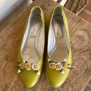 LEA FOSCATI Beautiful Soft Green Leather Ballet Flats Handmade Flowers 38 ITALY!